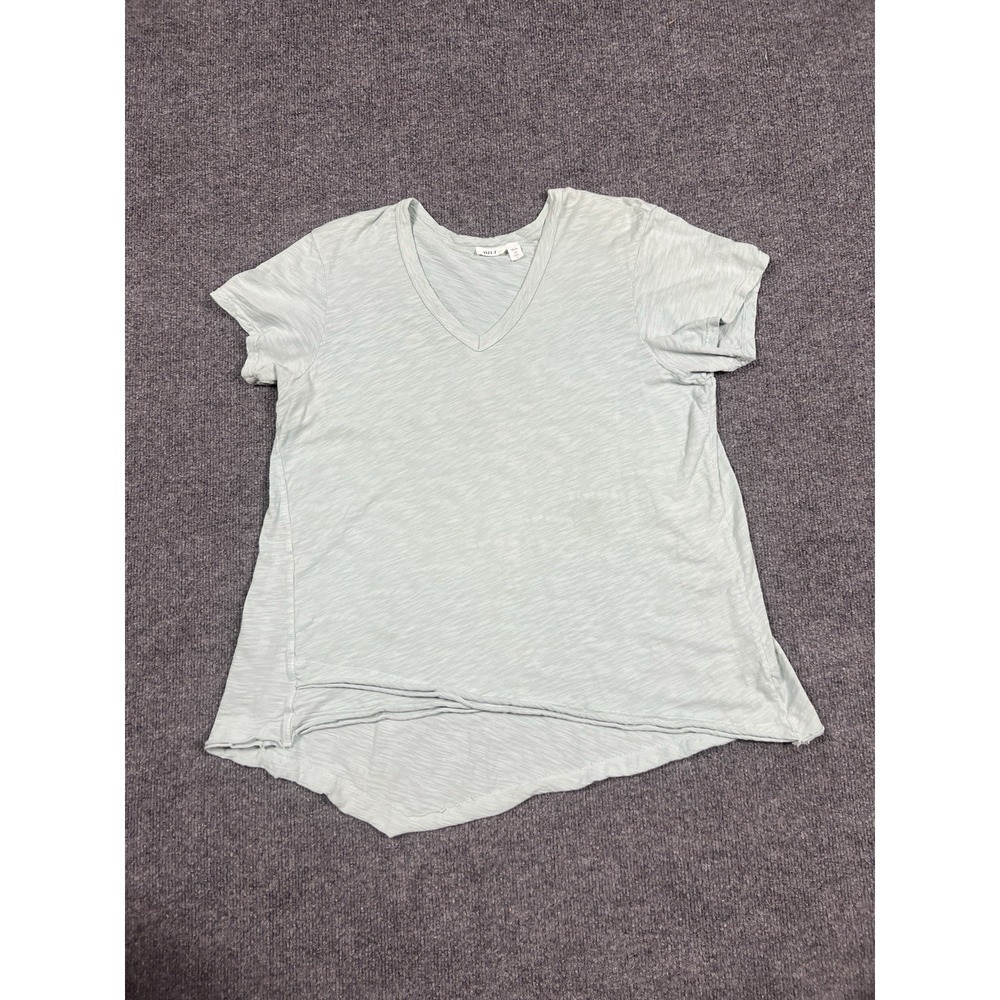 Wilt Raw Hem Seafoam Mock Layer Short Sleeve Top L Coastal Minimalist Capsule